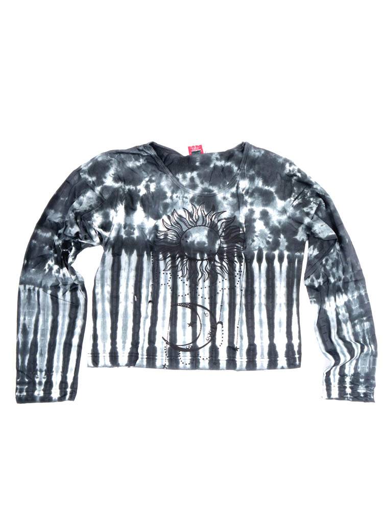 Camiseta crop  tie-dye sol y luna artesanal CAEV60 color Negro