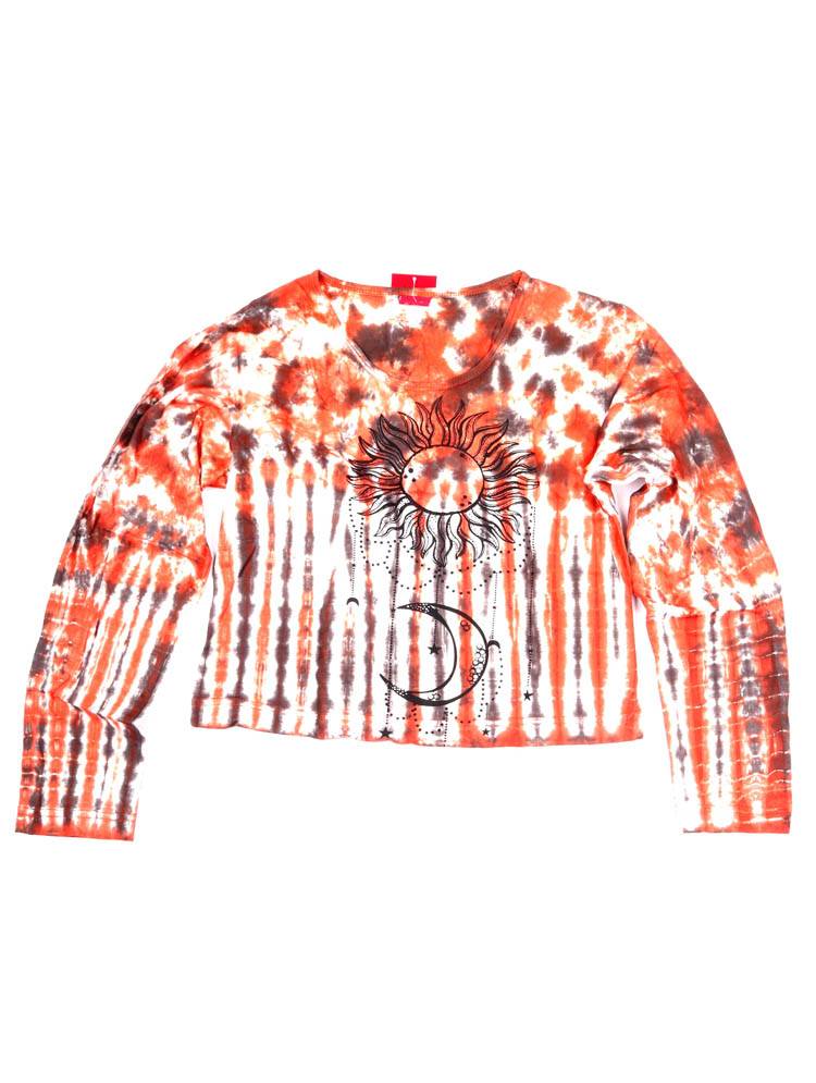 Camiseta crop  tie-dye sol y luna artesanal CAEV60 color Naranja