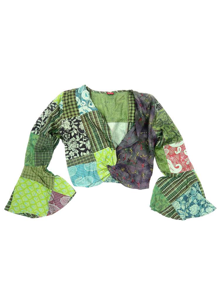 Top patchwork cruzado con mangas campana CAEV62 color Verde