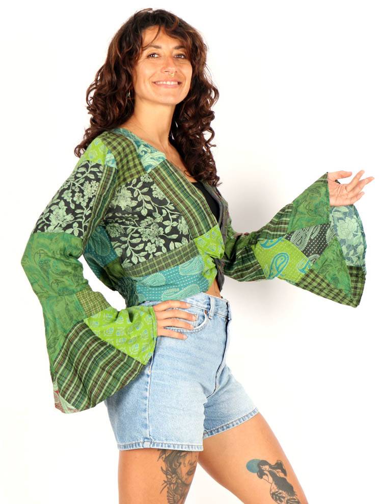 Top patchwork cruzado con mangas campana CAEV62
