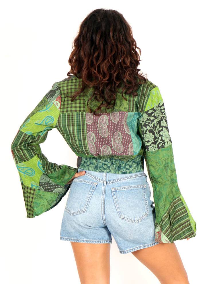 Top patchwork cruzado con mangas campana CAEV62