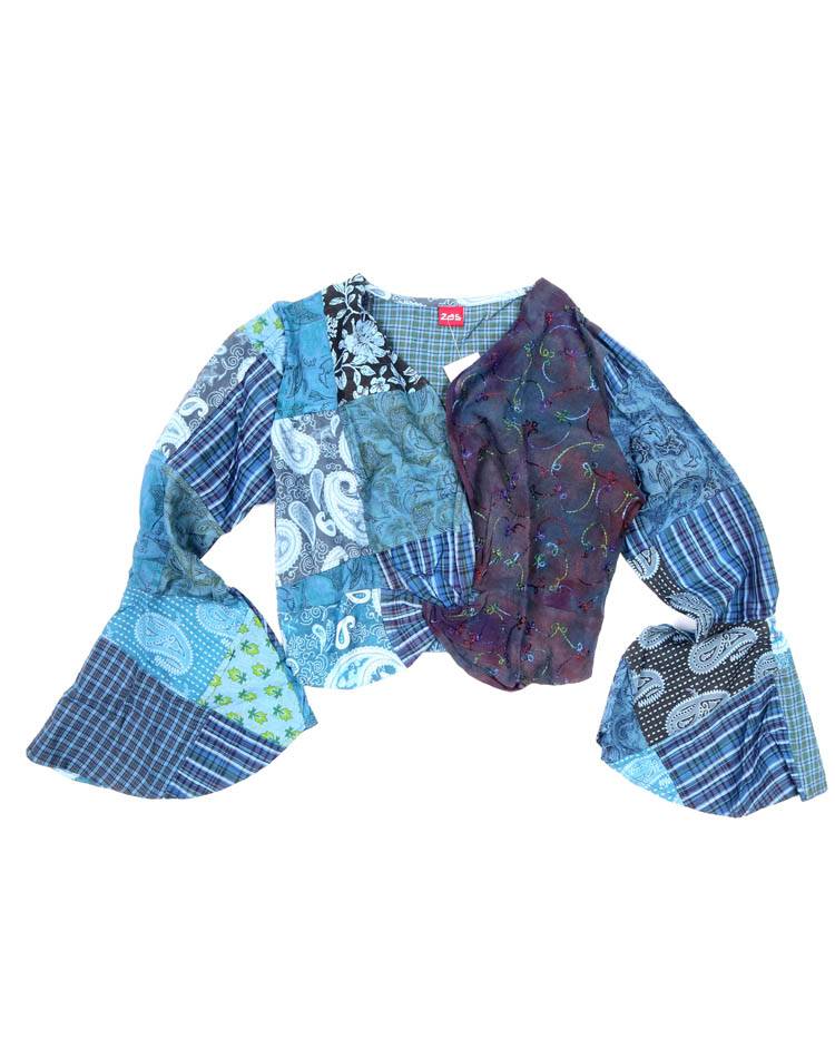 Top patchwork cruzado con mangas campana CAEV62 color Azul
