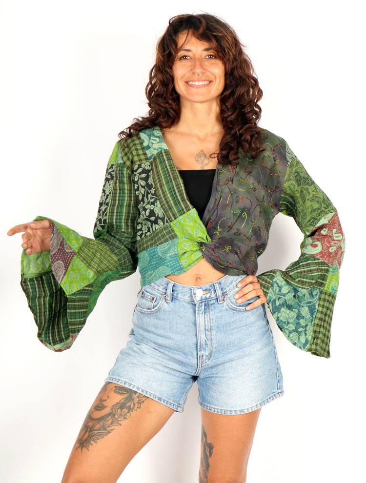 Top patchwork cruzado con mangas campana CAEV62