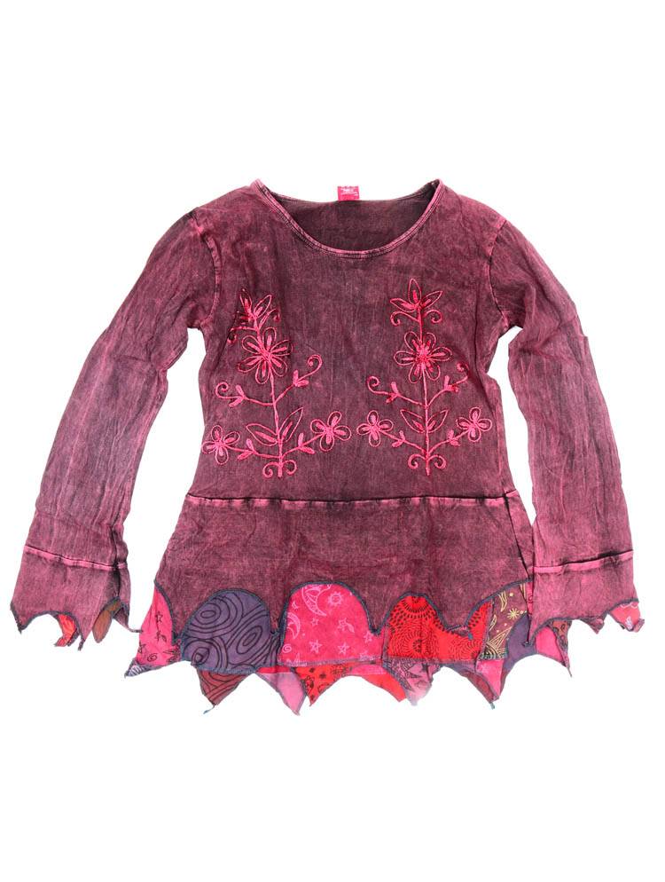 Top asimétrico con bordado floral artesanal CAEV63 color Granate