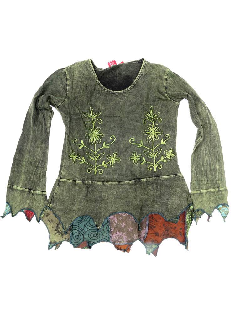 Top asimétrico con bordado floral artesanal CAEV63 color Verde