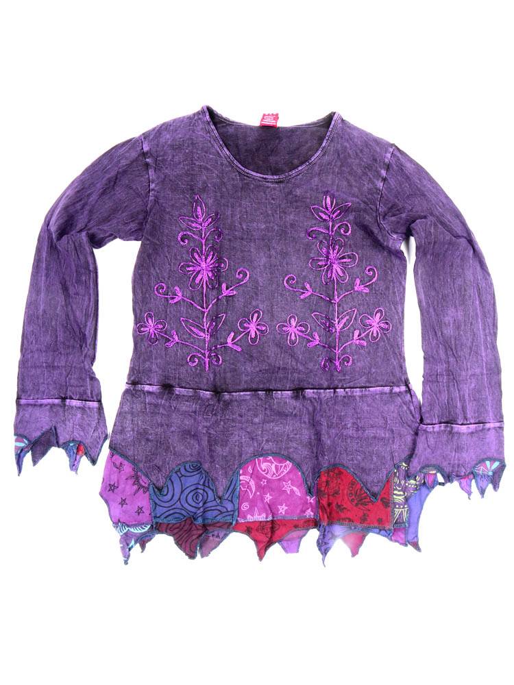Top asimétrico con bordado floral artesanal CAEV63 color Morado