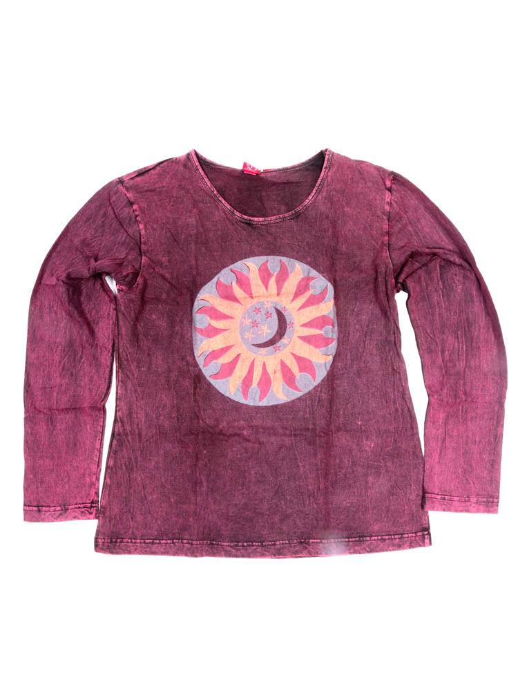 Camiseta sol y luna con efecto lavado artesanal CAEV64 color Granate