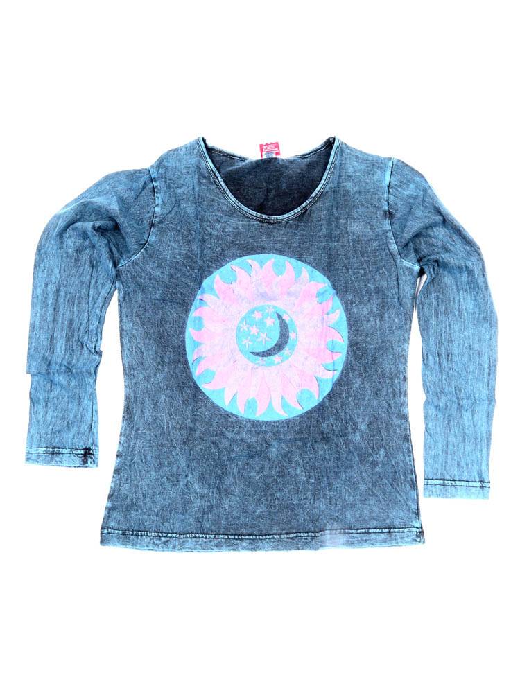 Camiseta sol y luna con efecto lavado artesanal CAEV64 color Azul