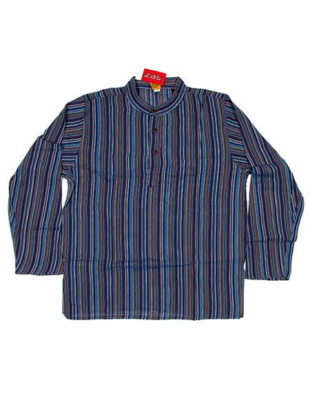 Modelo: Azul Camisas Hippies M Larga - Camisa de algodón de CLEV02 - Modelo Azul
