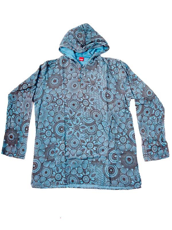 Modelo: Azul Camisas Hippies M Larga - Camisa tipo canguro de flores CLEV08 - Modelo Azul