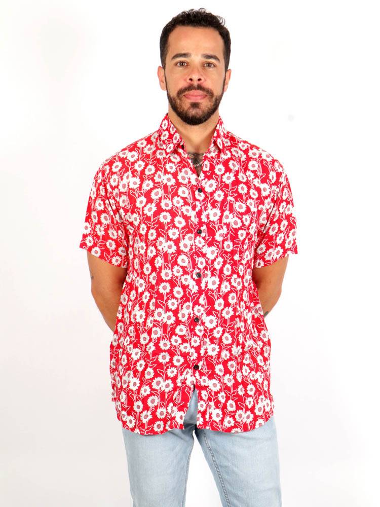 Camisa de rayón con estampados de flores [CMEK11] para comprar al por Mayor o Detalle en la categoría de Camisas de Manga Corta
