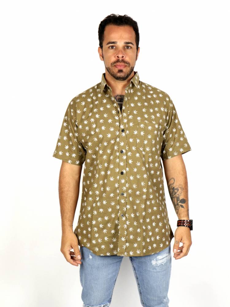 Camisa Hojas de Marihuana Pequeñas [CMEK22] para comprar al por Mayor o Detalle en la categoría de Camisas Manga Corta