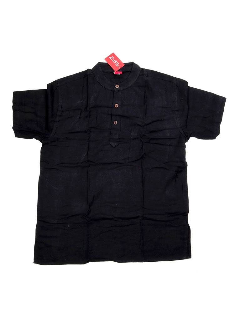 Camisa hippie lisa cuello mao CMEV03 color Negro