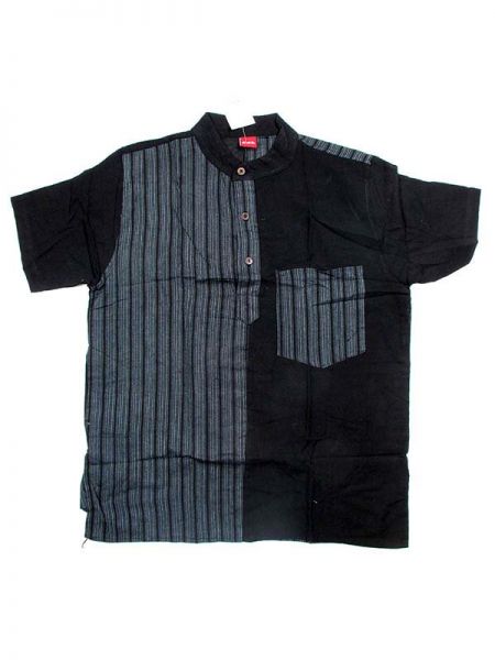 Modelo: Negro Camisas Hippies M Corta - Camisa de algodón combinado CMEV08 - Modelo Negro