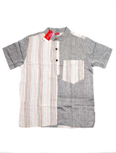 Modelo: Gris Camisas Hippies M Corta - Camisa de algodón combinado CMEV08 - Modelo Gris