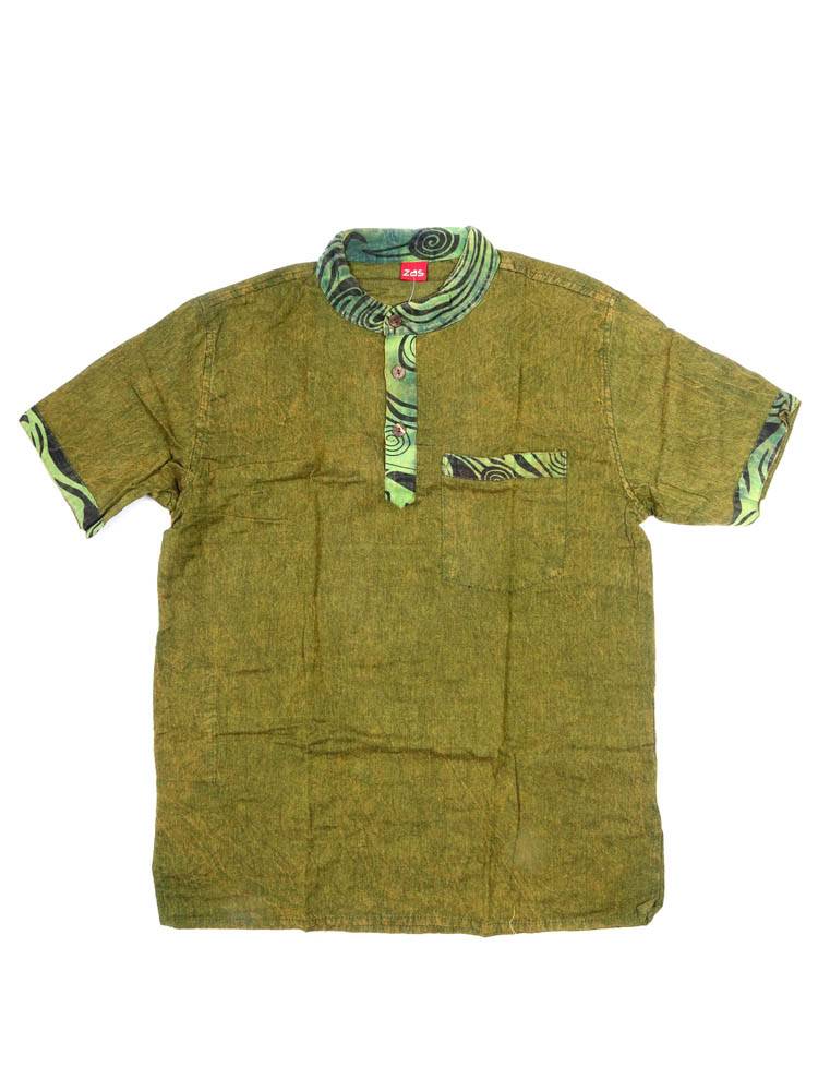 Camisa Hippie Lavada a la Piedra Detalles Étnicos CMEV09 color Verde 26
