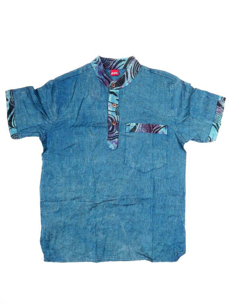 Camisa Hippie Lavada a la Piedra Detalles Étnicos CMEV09 color Azul