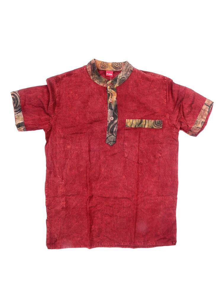 Camisa Hippie Lavada a la Piedra Detalles Étnicos CMEV09 color Granate