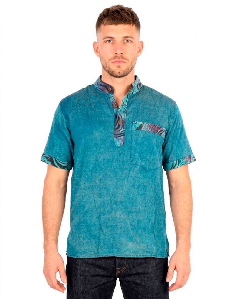 Camisa Hippie Lavada a la Piedra Detalles Étnicos CMEV09