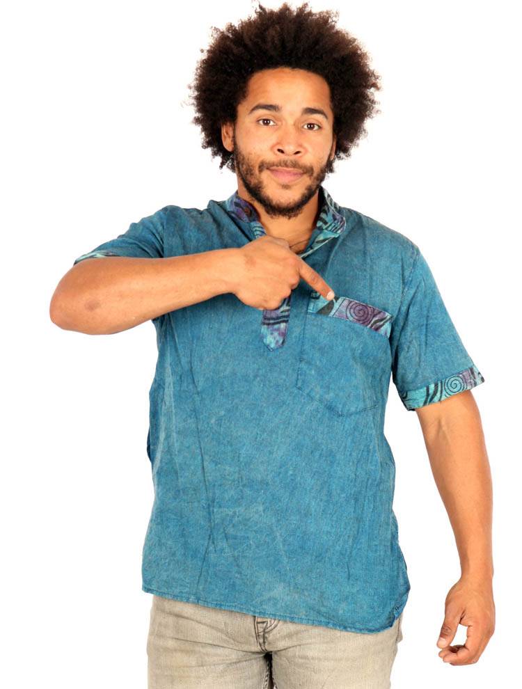Camisa Hippie Lavada a la Piedra Detalles Étnicos CMEV09