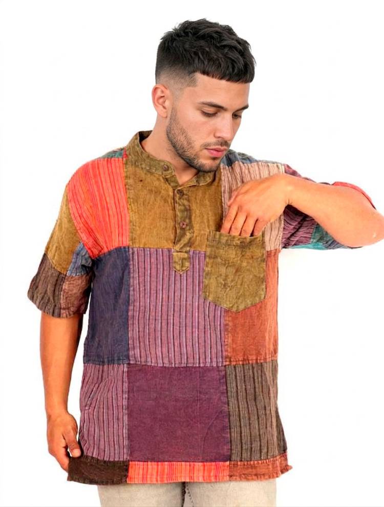 Camisa patchwork artesanal de alma viajera CMEV20