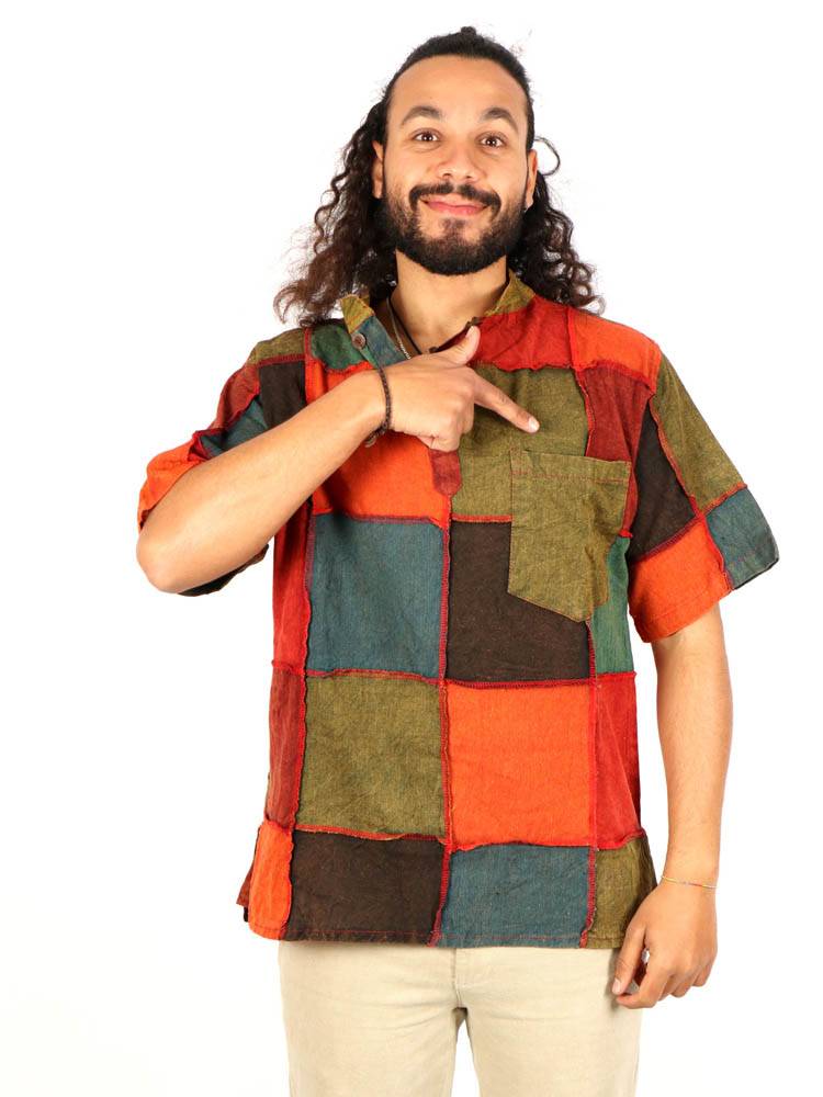 Camisa hippie patchwork con botones de madera [CMHC12] para comprar al por Mayor o Detalle en la categoría de Camisas Manga Corta