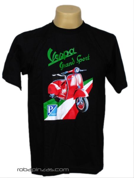 Modelo: Negro Camisetas T-Shirts - Camiseta VESPA PIAGGIO, algodón CMSE09 - Modelo Negro