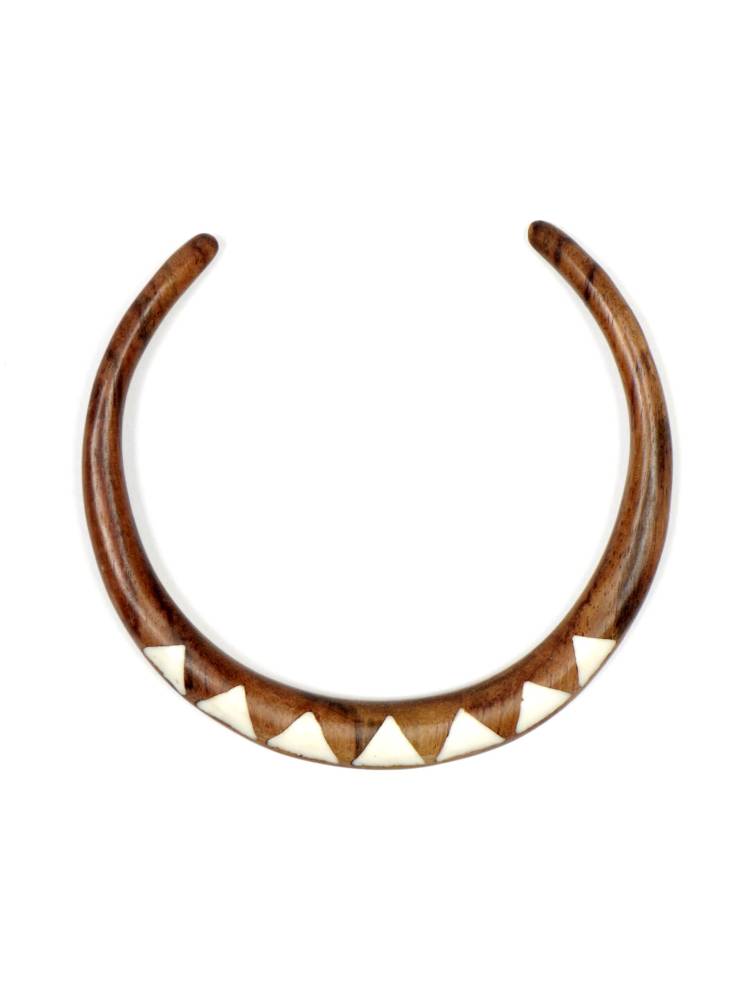 Collar de madera rígido incrustaciones triangulares de hueso [COMAT6-A] para comprar al por Mayor o Detalle en la categoría de Collares