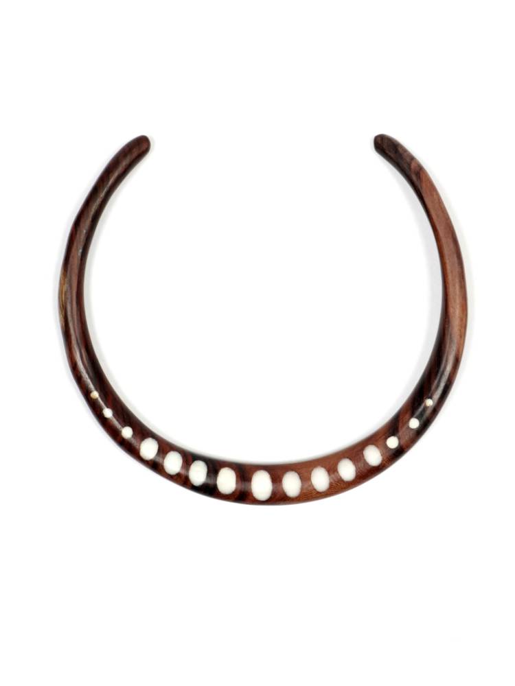 Collar de madera rígido incrustaciónes redondas de hueso [COMAT6-C] para comprar al por Mayor o Detalle en la categoría de Collares