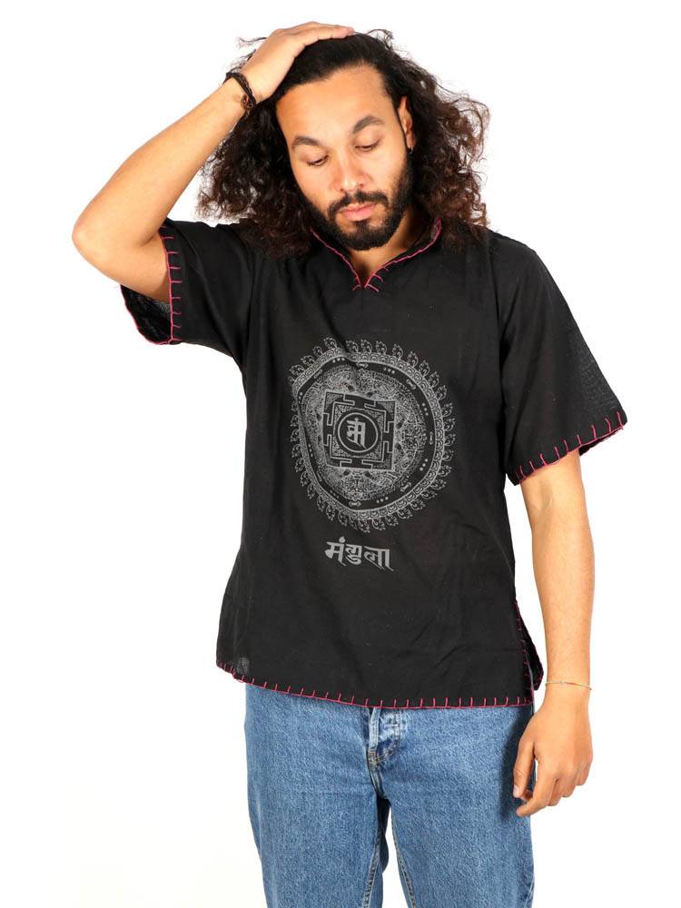Camisa mandala tibetano con cuello mao abierto [CSHC01] para comprar al por Mayor o Detalle en la categoría de Camisas Manga Corta