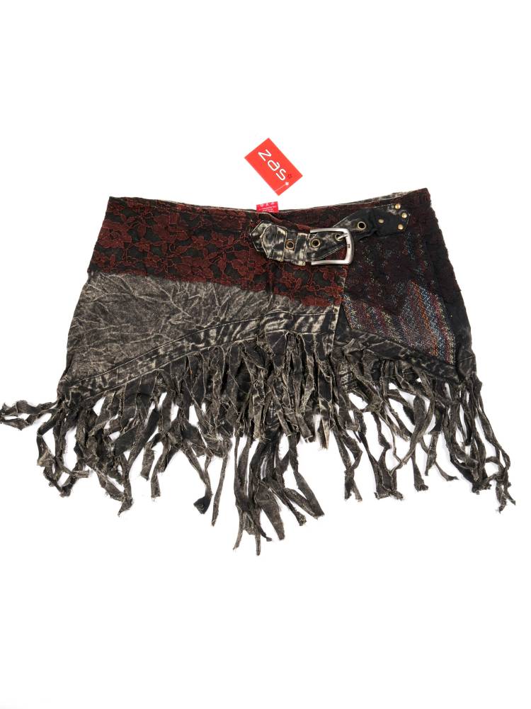 Minifalda hippie bordada con flecos FAEV21 color Negro