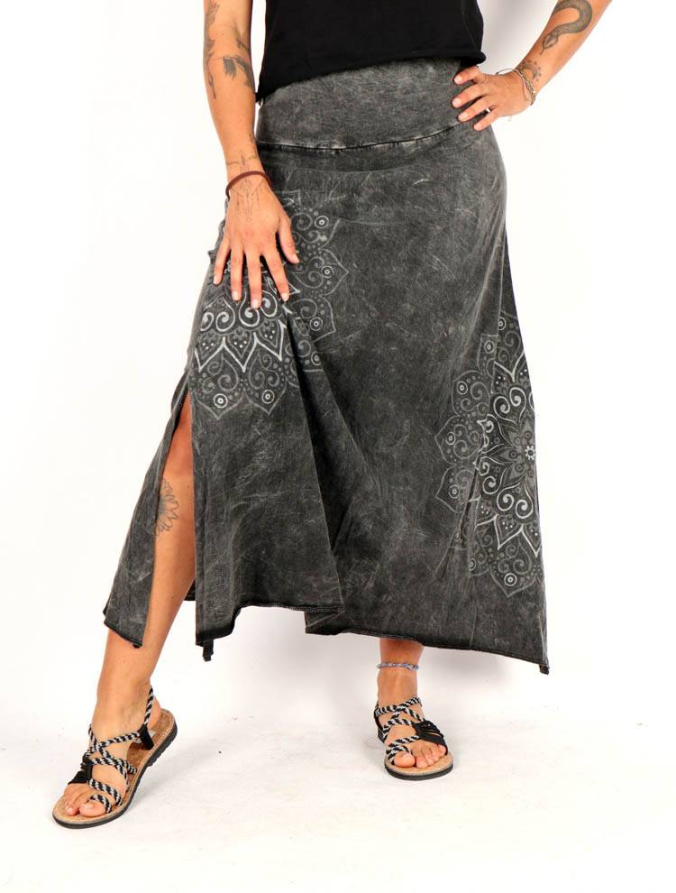 Falda Larga Asimétrica con Estampado Mandala FAEV27B