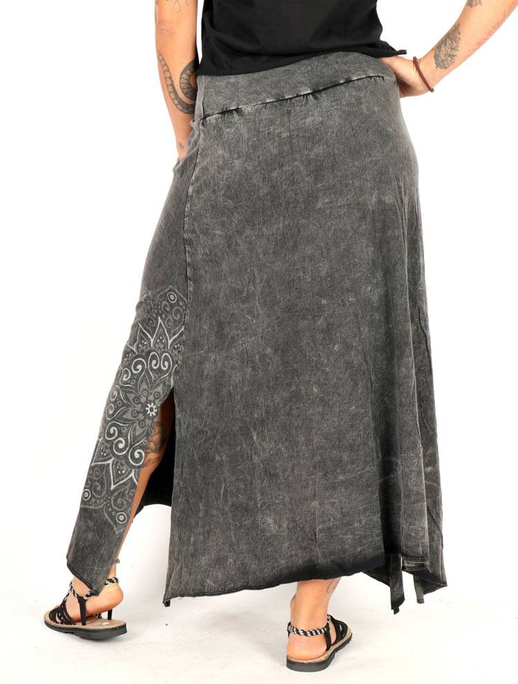 Falda Larga Asimétrica con Estampado Mandala FAEV27B