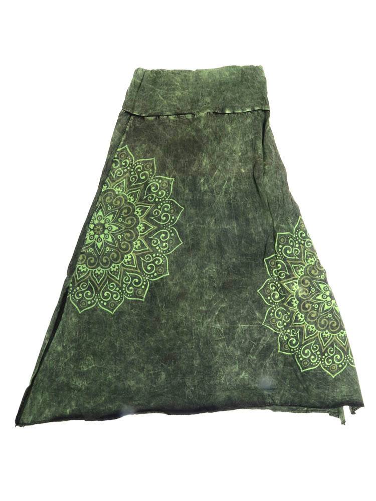 Falda Larga Asimétrica con Estampado Mandala FAEV27B color Verde