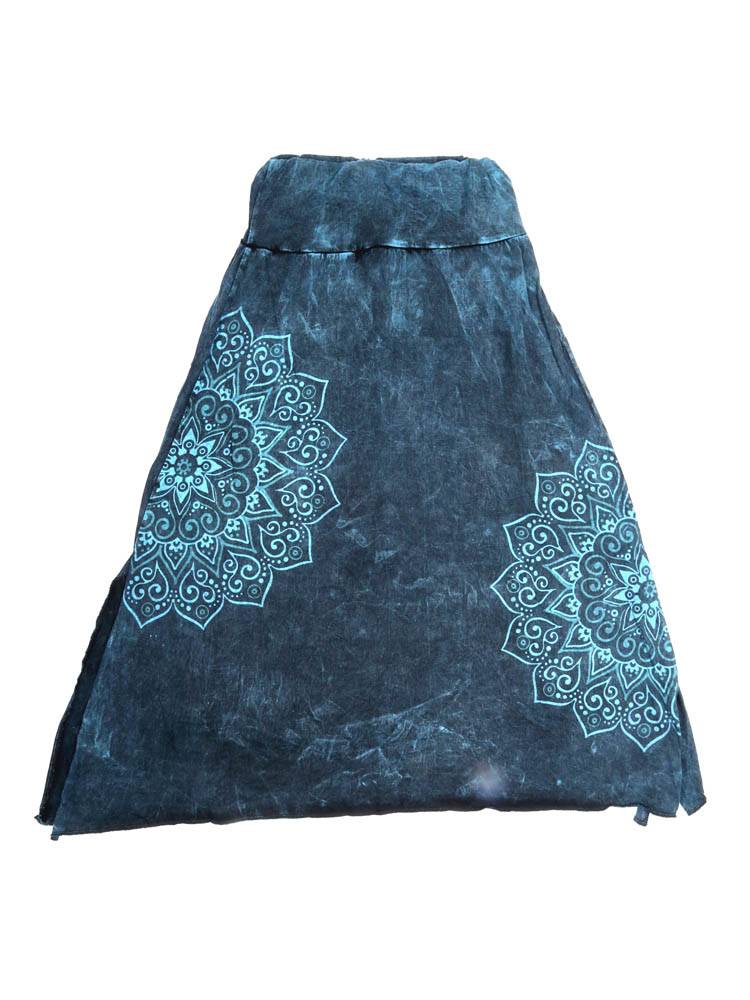 Falda Larga Asimétrica con Estampado Mandala FAEV27B color Azul