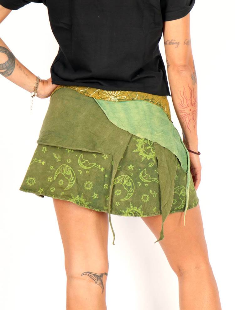 Minifalda Hippie Cruzada con Bordados y Flecos FAEV33