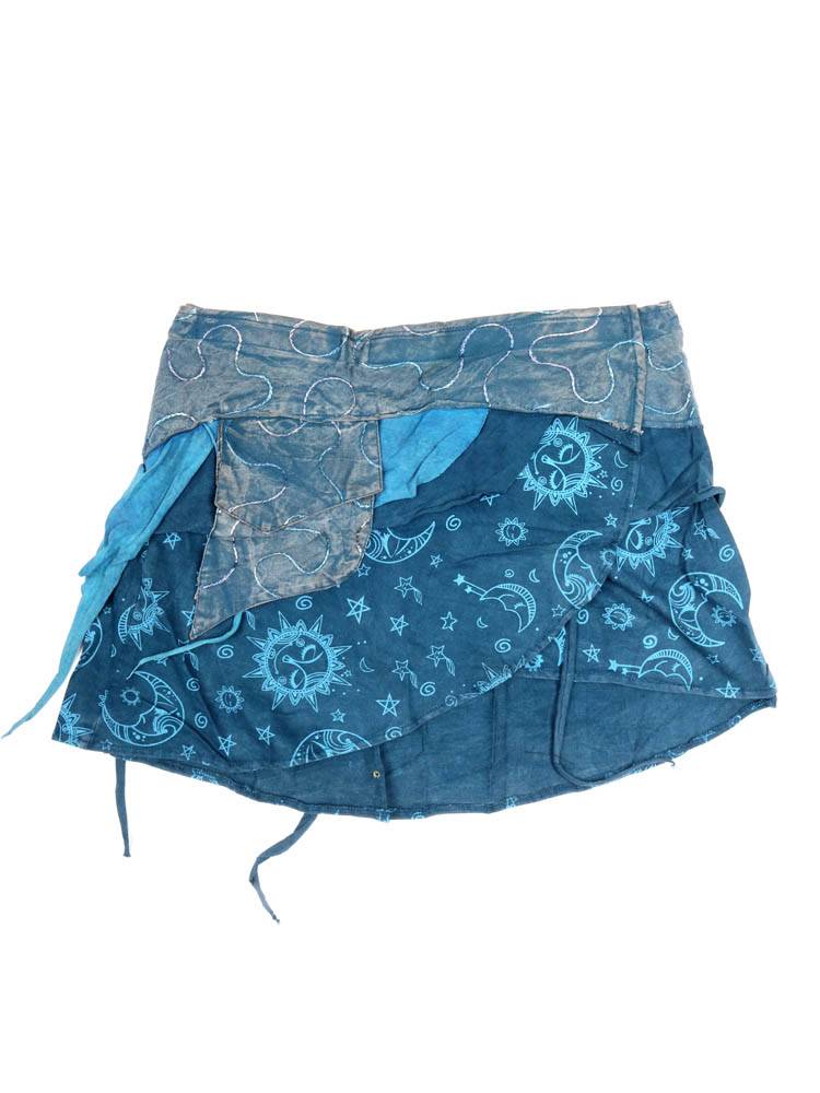 Minifalda Hippie Cruzada con Bordados y Flecos FAEV33 color Azul