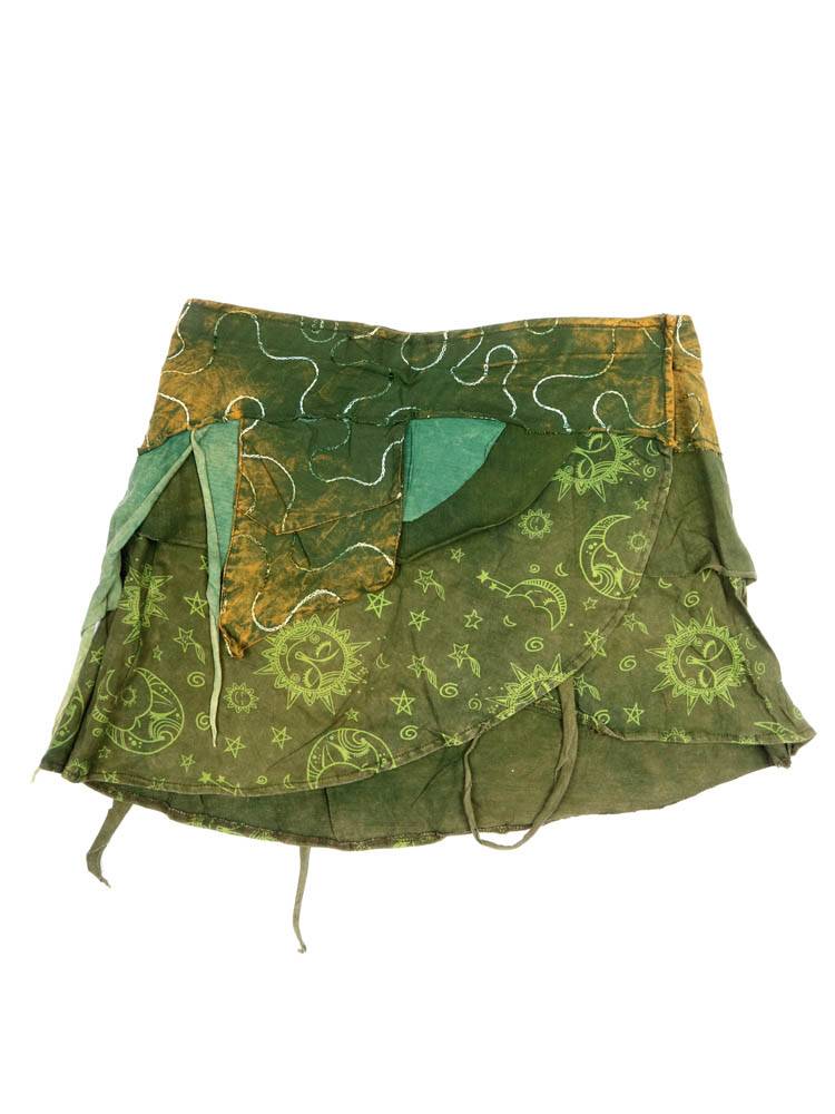 Minifalda Hippie Cruzada con Bordados y Flecos FAEV33 color Verde