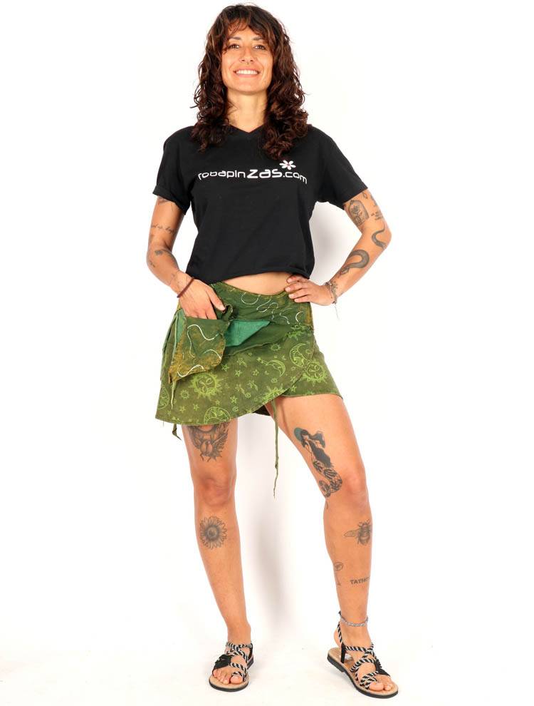 Minifalda Hippie Cruzada con Bordados y Flecos FAEV33