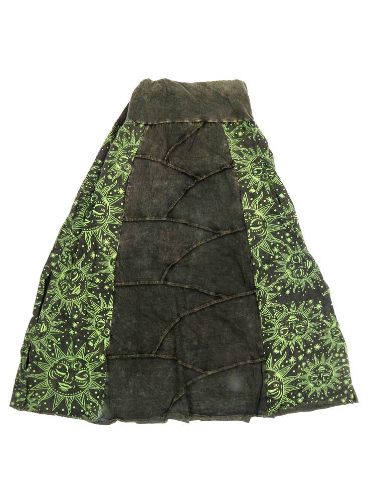 Falda patchwork sol y luna larga abierta FAEV38 color Verde