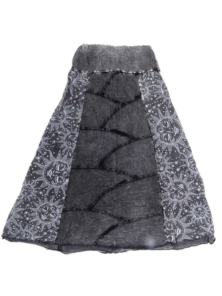 Falda patchwork sol y luna larga abierta FAEV38 color Negro