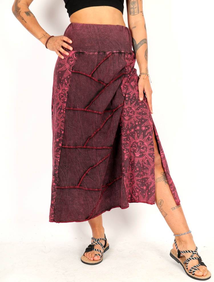 Falda patchwork sol y luna larga abierta FAEV38
