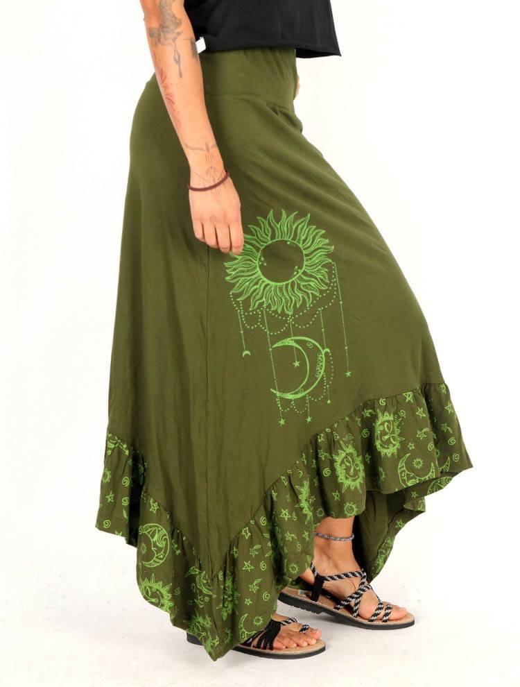Falda asimétrica sol y luna de esencia bohemia FAEV40
