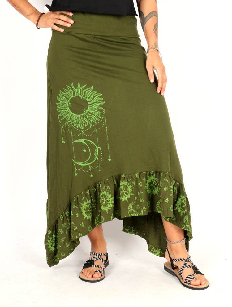 Falda asimétrica sol y luna de esencia bohemia FAEV40