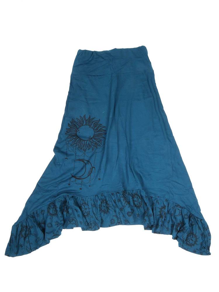 Falda asimétrica sol y luna de esencia bohemia FAEV40 color Azul