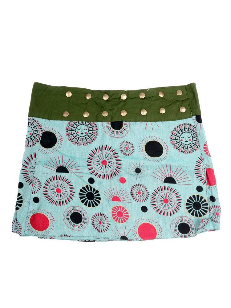 Minifalda boho con tachuelas sol y luna FAEV43 color Verde