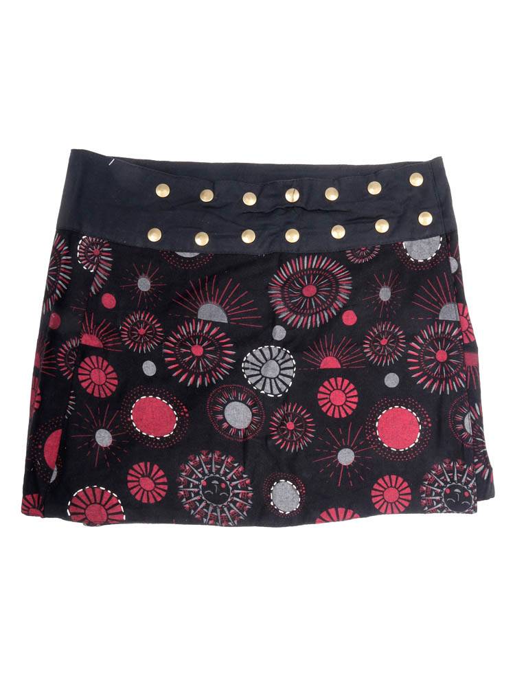 Minifalda boho con tachuelas sol y luna FAEV43 color Negro