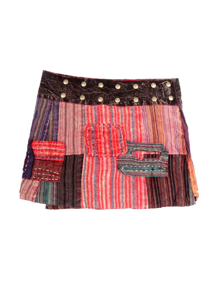 Minifalda boho patchwork con tachas FAEV44 color Rojo