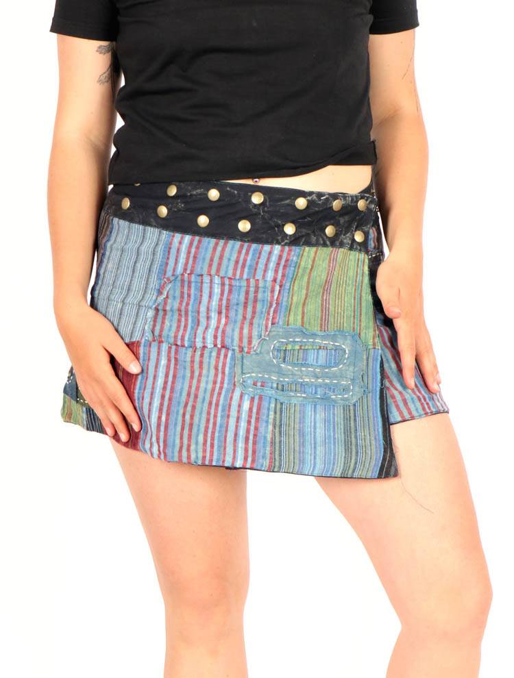 Minifalda boho patchwork con tachas FAEV44
