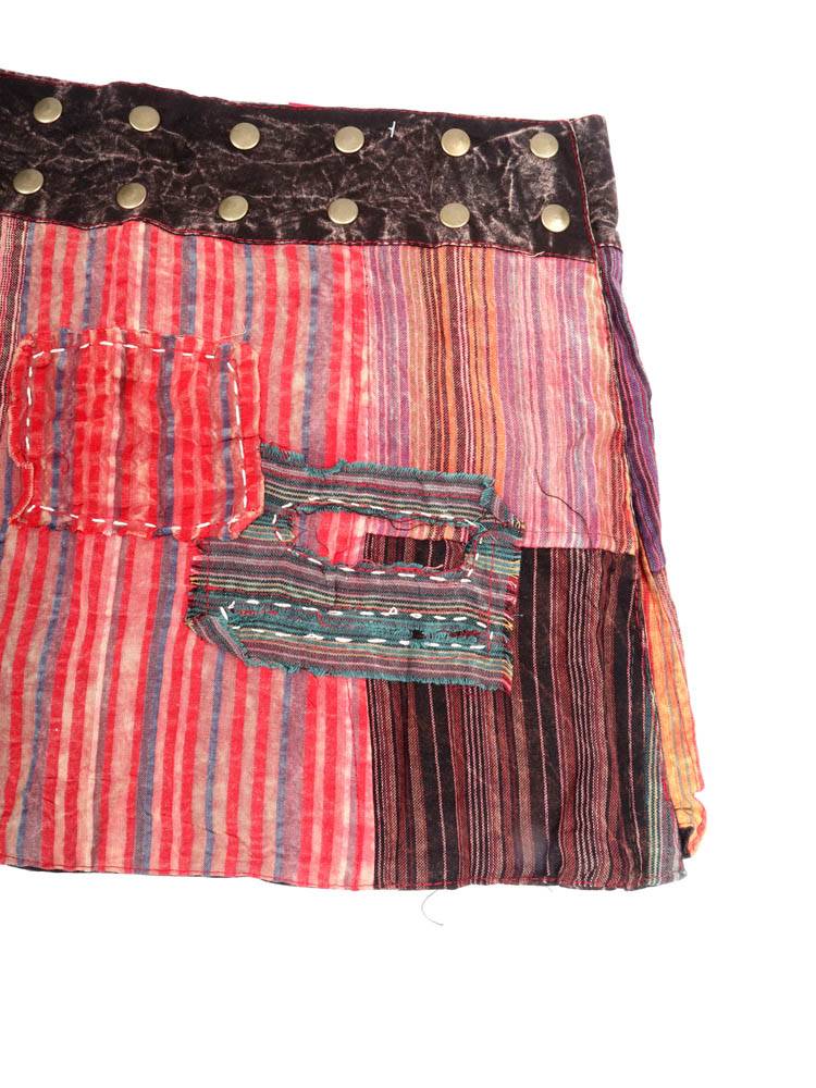Minifalda boho patchwork con tachas FAEV44